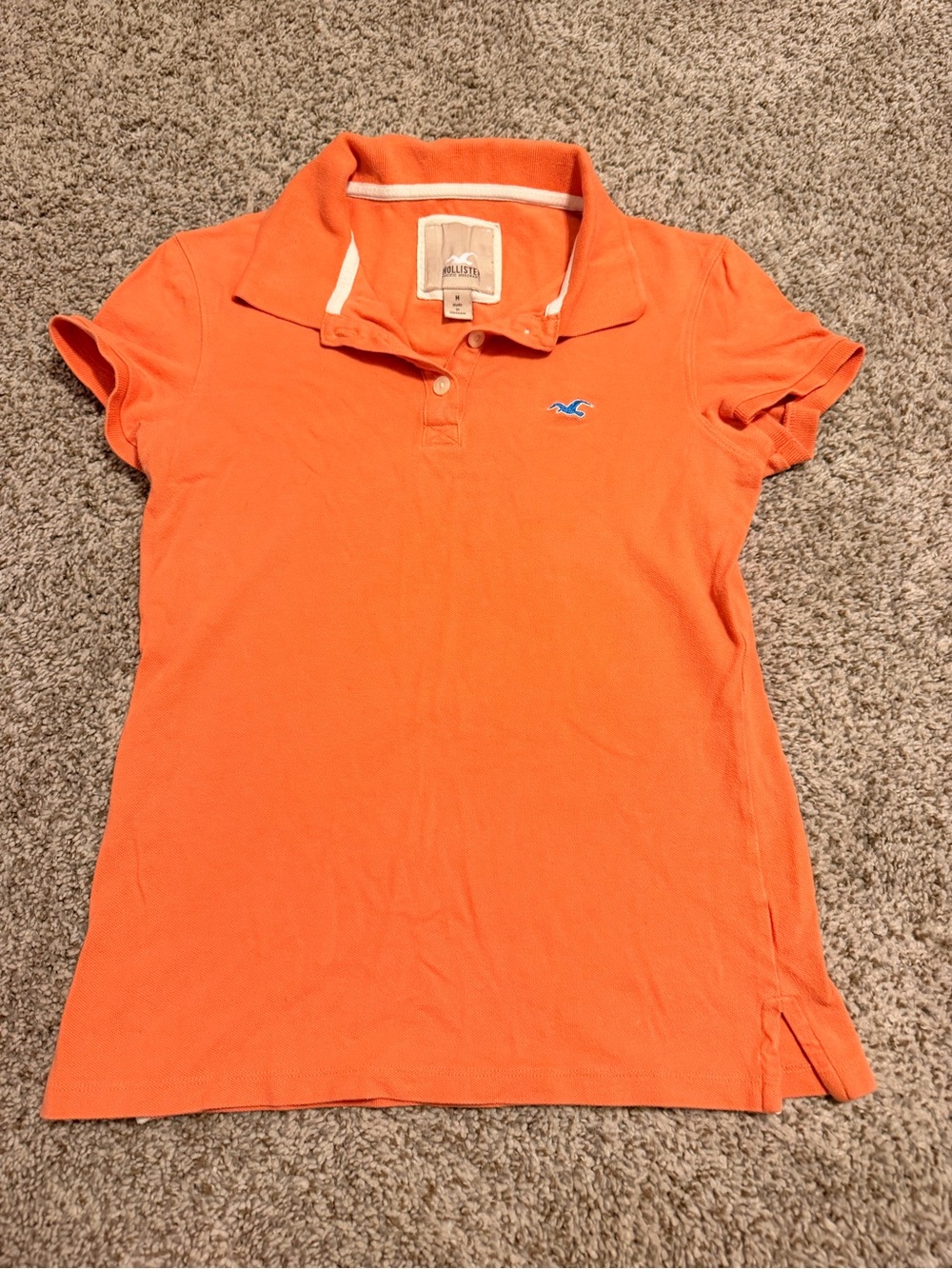 Vintage Hollister Women's Bright Orange Polo with Blue Logo